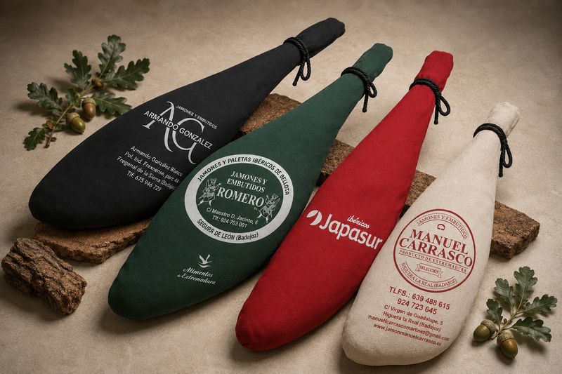 Fundas y bolsas jamoneras impresas para la presentación de la pieza entera