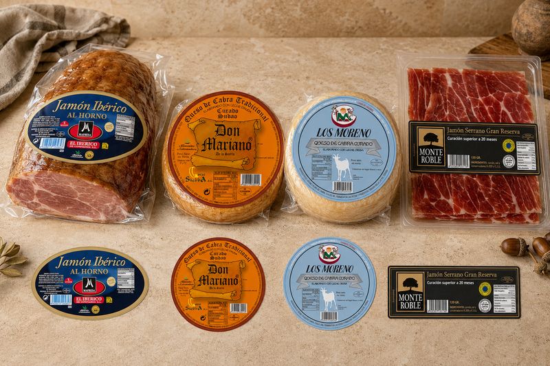 Productos de alimentación envasados con sus etiquetas de información