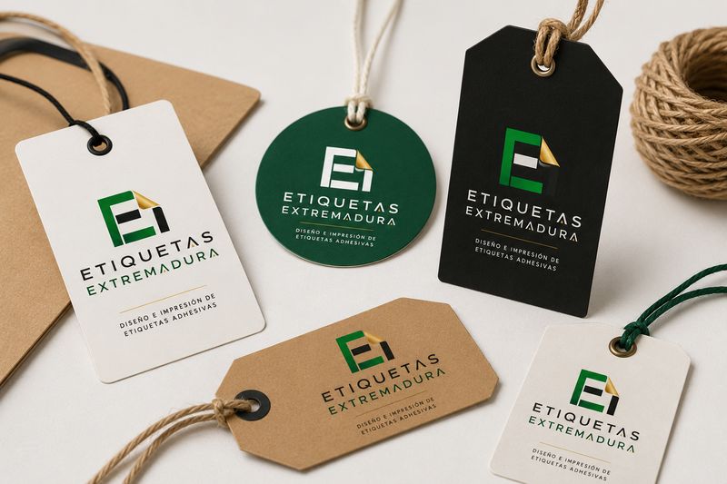 Etiquetas colgantes en cartulina y kraft con cordón, impresas a una y dos tintas