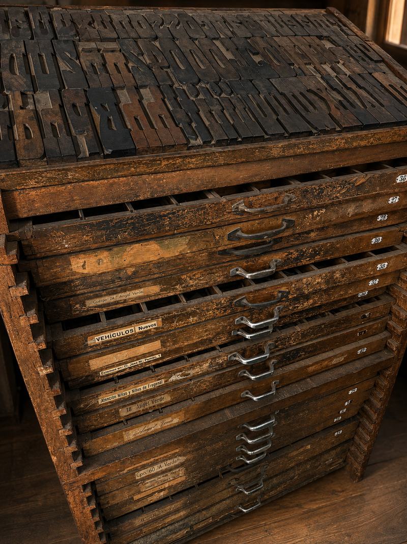 Tipos de madera de gran cuerpo colocados sobre la tapa inclinada del chibalete