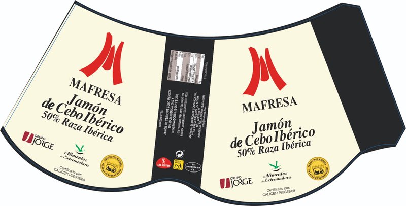 Vitola impresa para jamón de cebo ibérico sobre fondo claro
