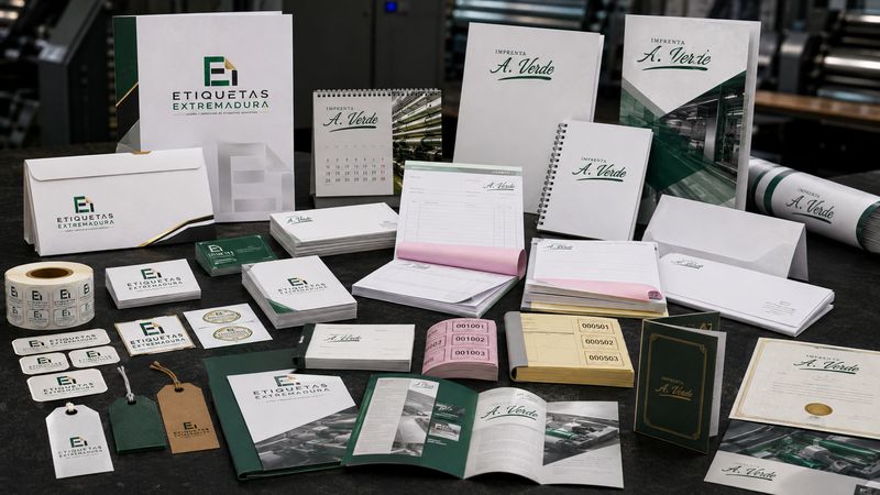 Tarjetas, sobres, talonarios y papelería corporativa impresos por Imprenta A. Verde